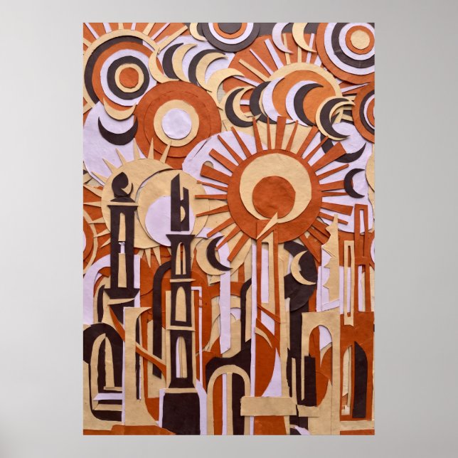 Póster abstracto de círculos retro naranjas (Frente)
