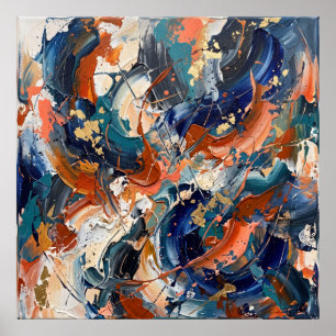 Póster abstracto de energía espiritual naranja azu