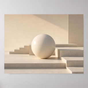 Póster abstracto de esfera geométrica beige minima