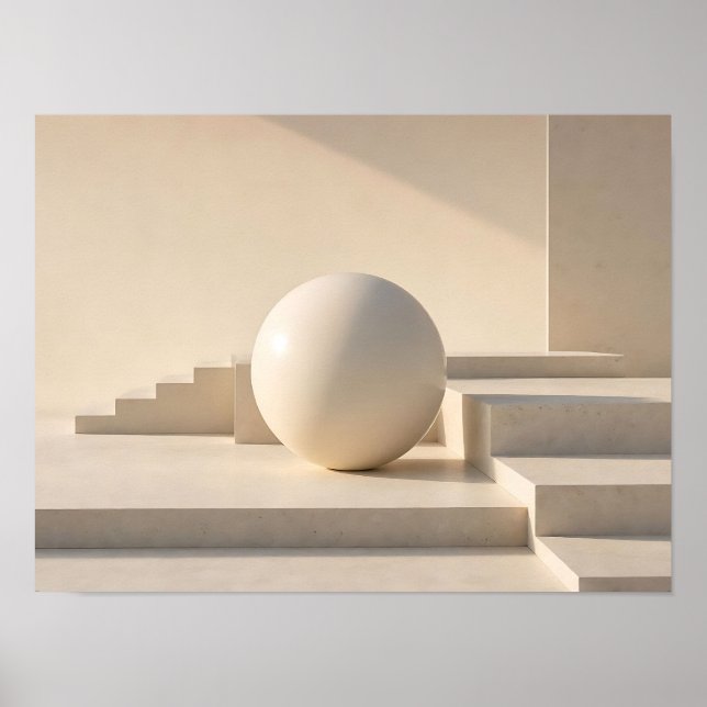 Póster abstracto de esfera geométrica beige minima (Frente)