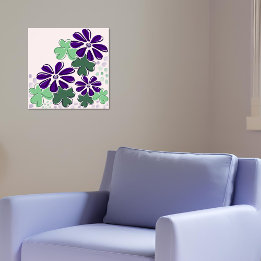 Póster Abstracto de fideos verdes y púrpuras y de flores