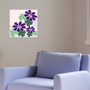 Póster Abstracto de fideos verdes y púrpuras y de flores