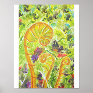 Póster Abstracto de helechos de acuarela