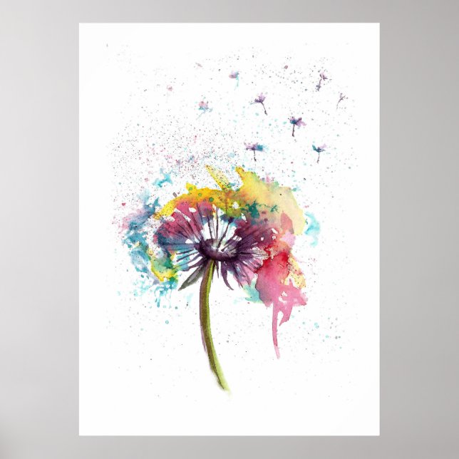 Póster Abstracto de la acuarela de Dandelion (Frente)