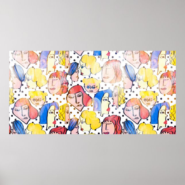 Póster Abstracto de la mano la mujer dibujante enfrenta a (Frente)