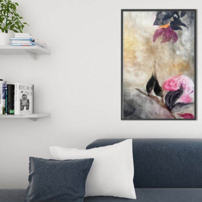 Póster Abstracto de las hojas negras de flores rosadas ar (Subido por el creador)