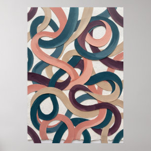 Póster abstracto de líneas curvas retro