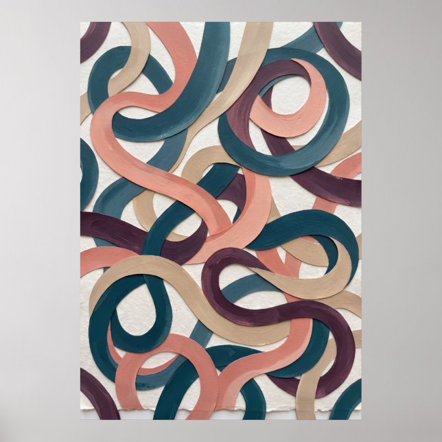 Póster abstracto de líneas curvas retro (Frente)