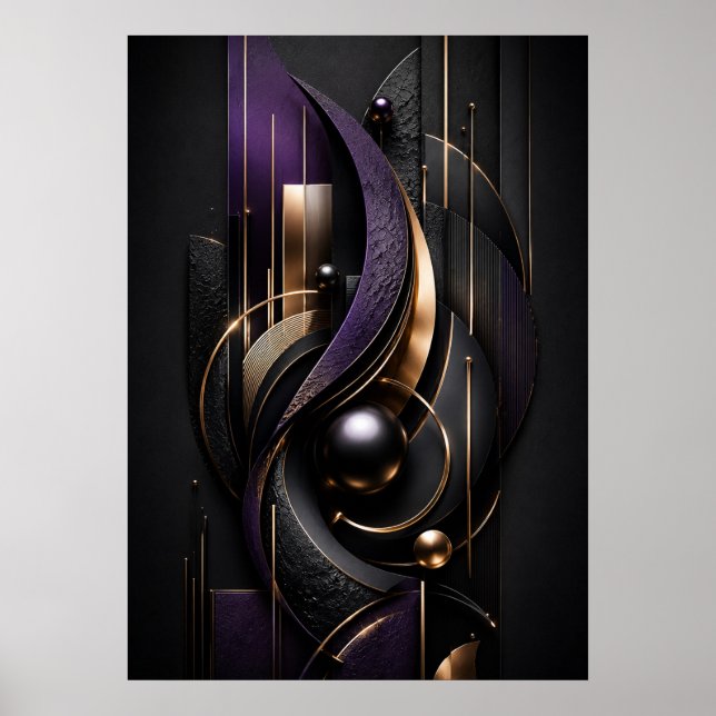 Póster abstracto de lujo Violet Midnight 3D (Frente)