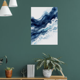 Póster abstracto de ola de océano azul