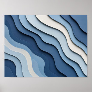 Póster abstracto de olas cortadas en papel azul en