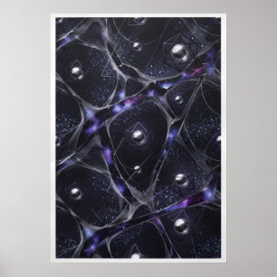 Póster abstracto de orbes de plata de la red cósmi