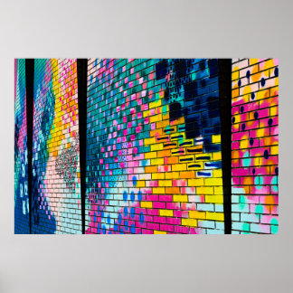 Póster abstracto de pared de ladrillo colorido