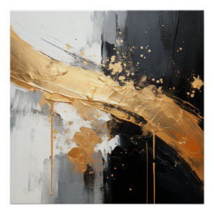 Póster abstracto de tipo negro, dorado, blanco y gris