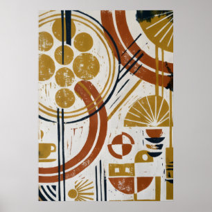 Póster abstracto del círculo del café mostaza