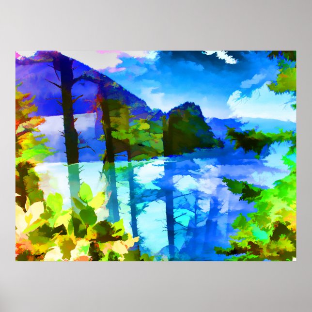 Póster abstracto del océano y montañas (Frente)