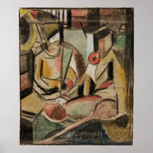 Póster Abstracto--Dos mujeres con raquetas de tenis