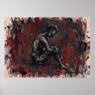 Póster abstracto figurativo rojo oscuro
