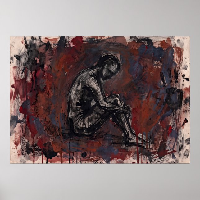 Póster abstracto figurativo rojo oscuro (Frente)