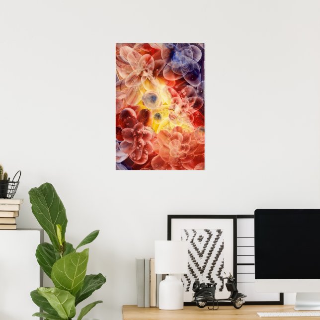 Póster Abstracto floral de gouache pintado a mano (Oficina en casa)