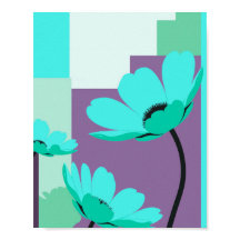 Póster abstracto floral turquesa moderno