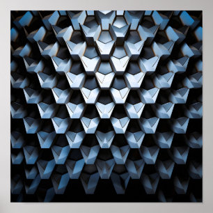 Póster Abstracto Futurista Azul Geométrico Metálico