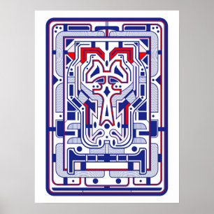 Póster Abstracto Futurista Retro Azul y Rojo