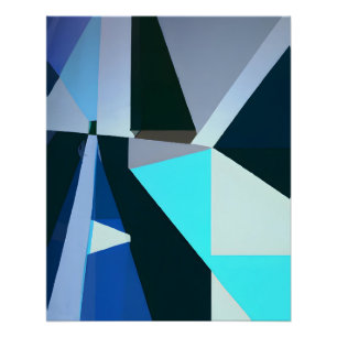 Póster Abstracto Geométrico Audaz en Azules Fríos