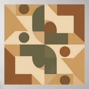 Póster Abstracto Geométrico Boho Terroso