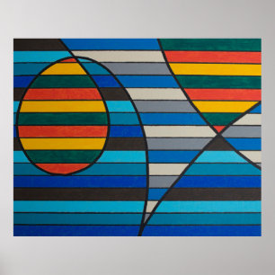 Póster Abstracto Geométrico con Franjas y Formas Audaces