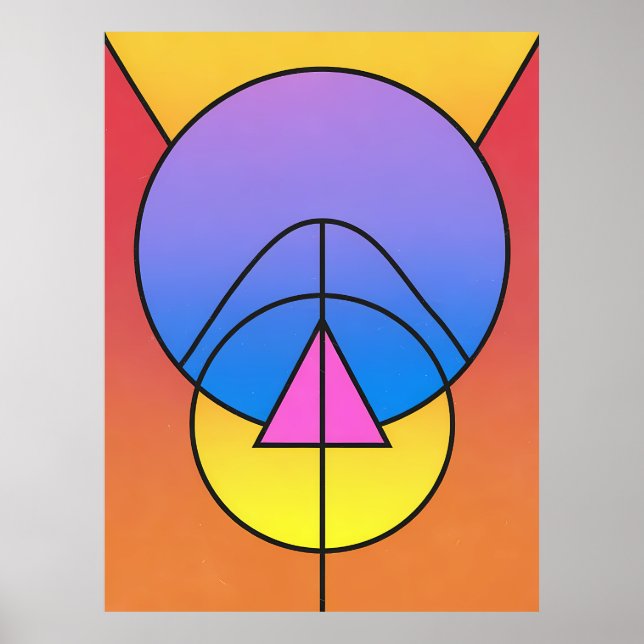 Póster abstracto geométrico de círculos y líneas c (Frente)