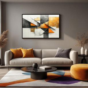 Póster Abstracto Geométrico Industrial Naranja Dorado Gri