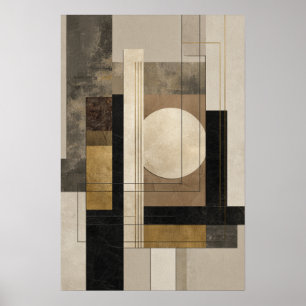 Póster Abstracto Geométrico Neutral, Beige Negro Dorado