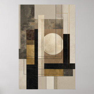 Póster Abstracto Geométrico Neutral, Beige Negro Dorado