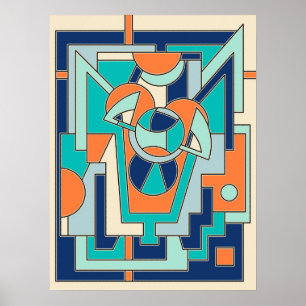 Póster Abstracto Geométrico Vibrante en Naranja Plano y V