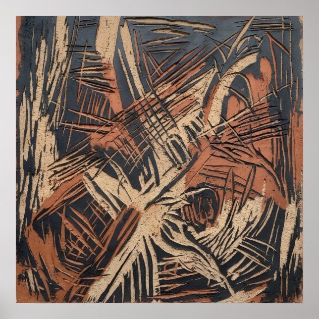 Póster abstracto lineal de cobre negro (Frente)