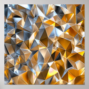 Póster Abstracto Metálico Moderno Geométrico Oro Plata