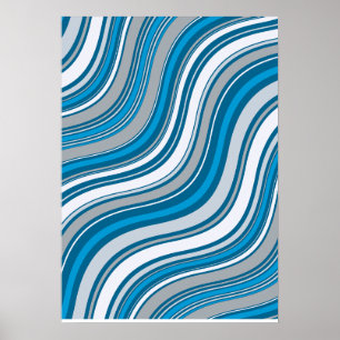 Póster abstracto moderno ondulado azul y gris
