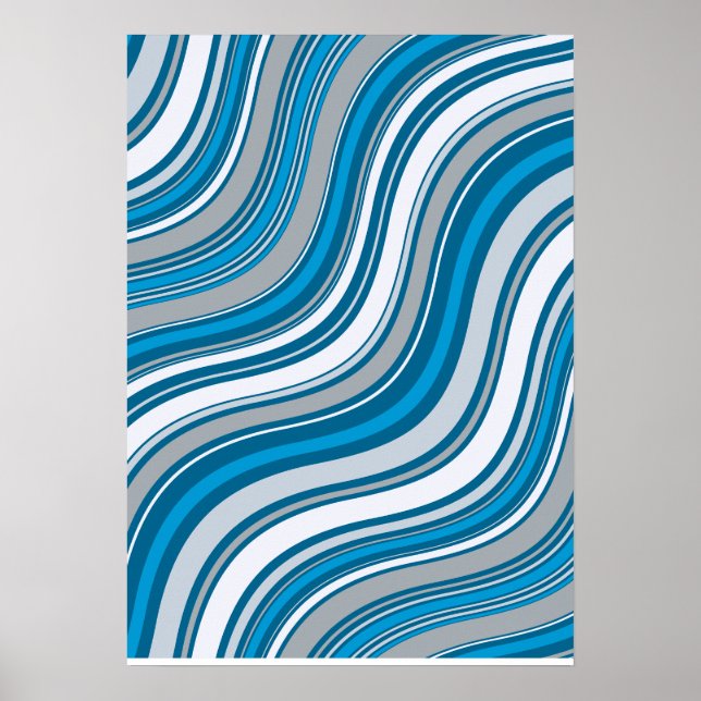 Póster abstracto moderno ondulado azul y gris (Frente)
