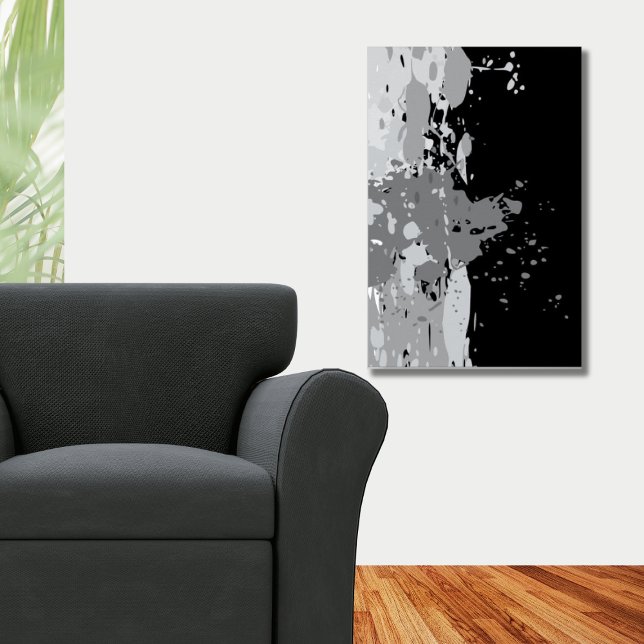 Póster Abstracto moderno Splatter de pintura negra y gris (Modern Abstract Black & Gray Paint Splatter Poster)