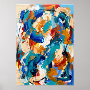 Póster abstracto naranja azul atrevido