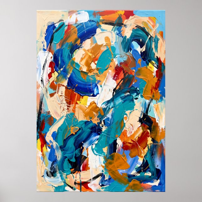Póster abstracto naranja azul atrevido (Frente)