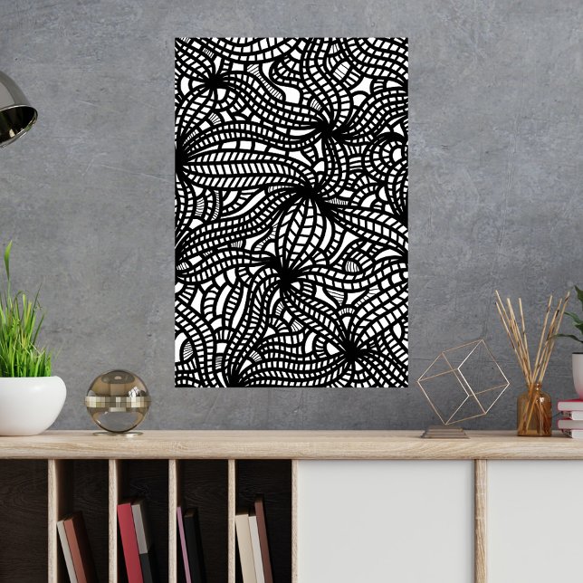 Póster Abstracto Orgánico Dibujo Doodle Negro y Blanco (Subido por el creador)