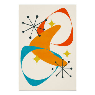 Póster Abstracto Retro Mediados de Siglo Era Espacial Ató