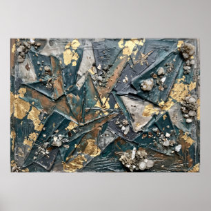Póster abstracto texturizado dorado y verde