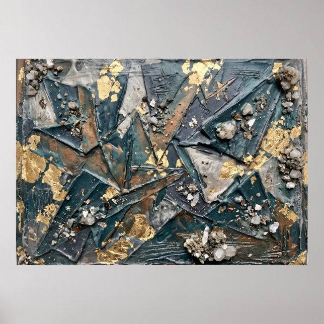Póster abstracto texturizado dorado y verde (Frente)