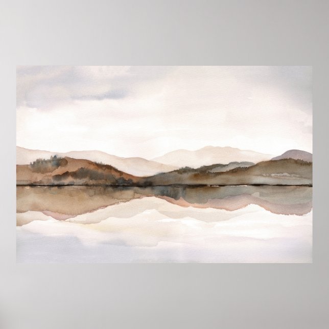 Póster Abstracto Watercolor Paisaje Lago Brown (Frente)