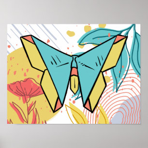 Póster Abstracto y Doodle Flor de color Mariposa Naturale