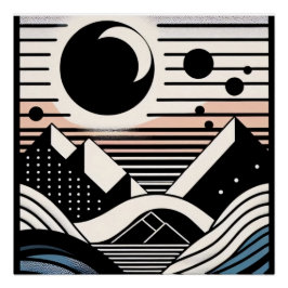 Póster Abstrakte Berglandschaft bei Nacht