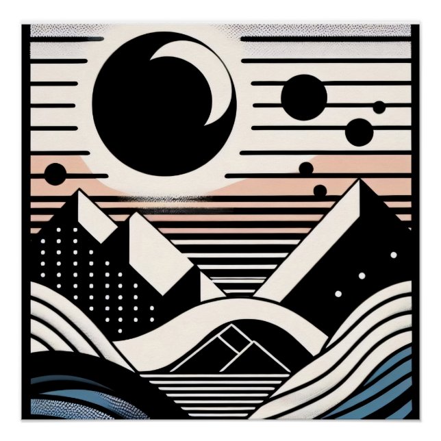 Póster Abstrakte Berglandschaft bei Nacht (Anverso)